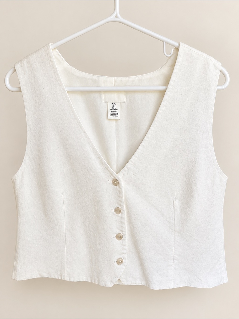 H&M Women's Cream Button-Front Linen Blend Vest- Large